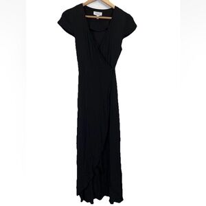 & Other Stories‎ Womens Black Solid Wrap Midi Dress Short Sleeve V-Neck Sz 4